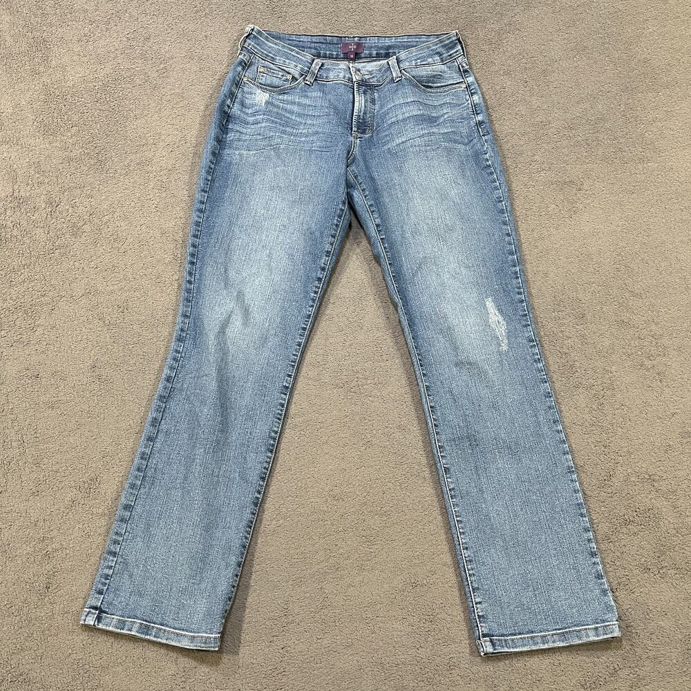 NYDJ Lift Tuck Technology Blue Distressed Skinny Denim Jeans Women's Size 10